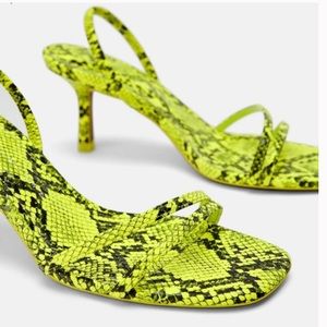💚 ZARA - neon python slingback/pumps/kitten heels